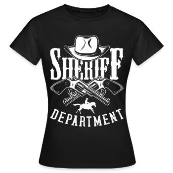Sheriff Cowboy Pistols Sheriff Star Badge Costume - T-shirt Femme - noir - Devant - AI Model Female 172 dark (172cm)