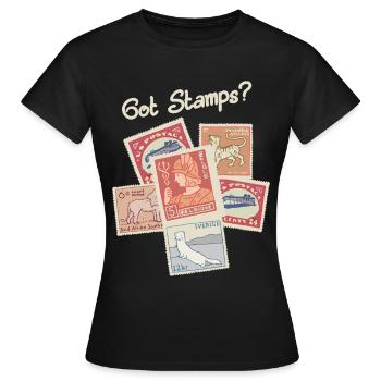 timbres reçus, qui: - T-shirt Femme - noir - Devant - AI Model Female 172 dark (172cm)