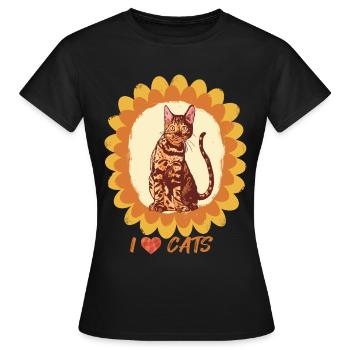 Tournesol Bengal Chat Amour Chats Chat et Chat - T-shirt Femme - noir - Devant - AI Model Female 172 dark (172cm)