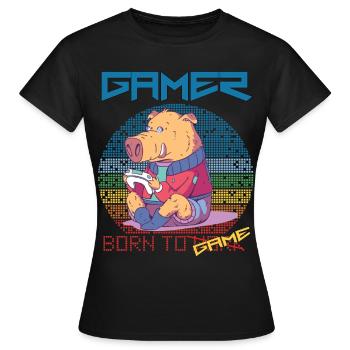 Funny Gamer Video Games Born To Gaming Retro Game - Frauen T-Shirt - Schwarz - Vorne - AI Model Female 172 dark (172cm)
