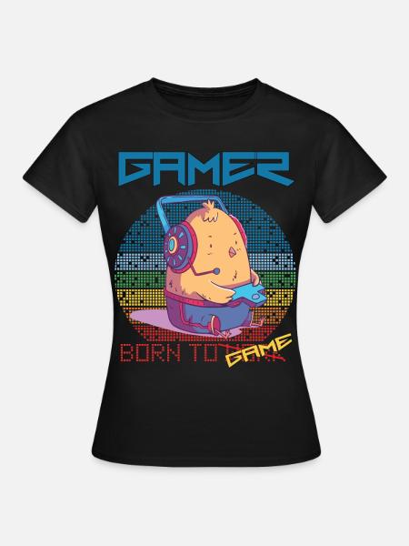 Gamer Funny Chick Videospill Born To Gaming Retro - T-skjorte for kvinner - svart