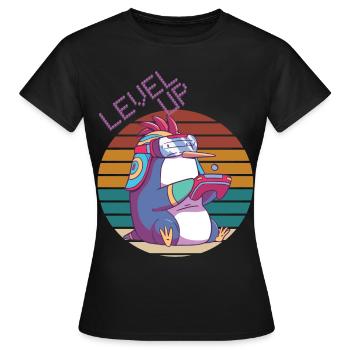 Level Up Gamer Retro Video Games Retro Gaming Peng - Frauen T-Shirt - Schwarz - Vorne - AI Model Female 172 dark (172cm)