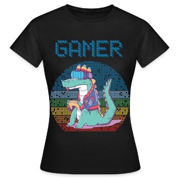 Gamer Jeux vidéo rétro Jeux vintage Funny Croco - T-shirt Femme - noir - Devant - AI Model Female 172 dark (172cm)