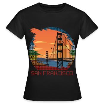 San Francisco Golden Gate Bridge en Californie Sun - T-shirt Femme - noir - Devant - AI Model Female 172 dark (172cm)