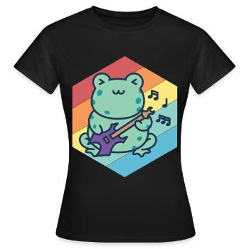 Netter Gitarrist-Frosch-Gitarren-Rockgitarren-Musi - Frauen T-Shirt - Schwarz - Vorne - AI Model Female 172 dark (172cm)