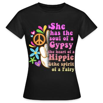 Hippie Peace Groovy Flowerpower Boho Woodstock - T-shirt Femme - noir - Devant - AI Model Female 172 dark (172cm)