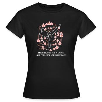She Is Beauty She Is Grace She Will Kick You In - Frauen T-Shirt - Schwarz - Vorne - AI Model Female 172 dark (172cm)
