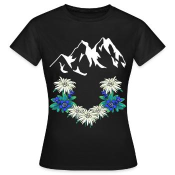 Autriche Suisse Montagnes Montagnes Gentiane Edelweiss - T-shirt Femme - noir - Devant - AI Model Female 172 dark (172cm)