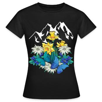 Autriche Tyrol printemps Nature Alm Gentiane Fleurs - T-shirt Femme - noir - Devant - AI Model Female 172 dark (172cm)
