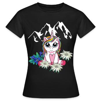 Alps Unicorn Children Tyrol Mountains Peaks Flowers - Women's T-Shirt - black - Front - AI Model Female 172 dark (172cm)