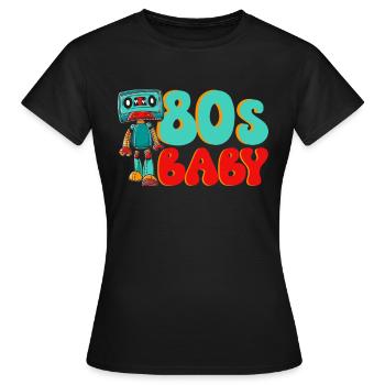 80er Mädchen Achtziger Jahrzehnt 1980 Vintage 80er - Frauen T-Shirt - Schwarz - Vorne - AI Model Female 172 dark (172cm)
