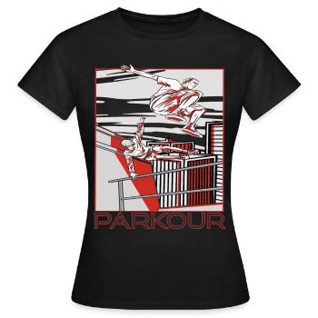 Parkour Warnung Über alles springen Laufen Springe - Frauen T-Shirt - Schwarz - Vorne - AI Model Female 172 dark (172cm)