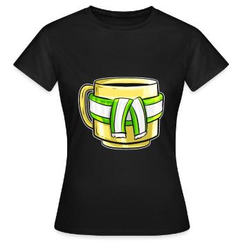 Autumn Beaker With Green White Striped Scarf For - Women's T-Shirt - black - Front - AI Model Female 172 dark (172cm)