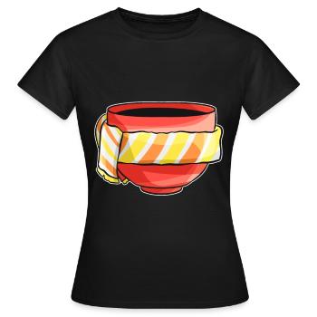 Autumn Beaker With Yellow Orange Striped Scarf - Women's T-Shirt - black - Front - AI Model Female 172 dark (172cm)