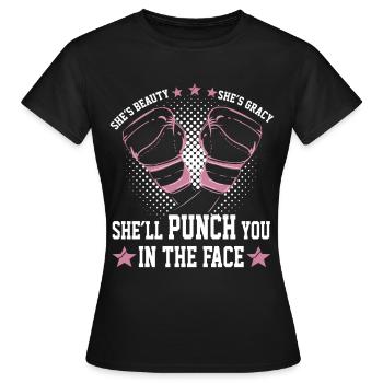 Women Boxing Gloves Shell Punch You In The Face - Frauen T-Shirt - Schwarz - Vorne - AI Model Female 172 dark (172cm)