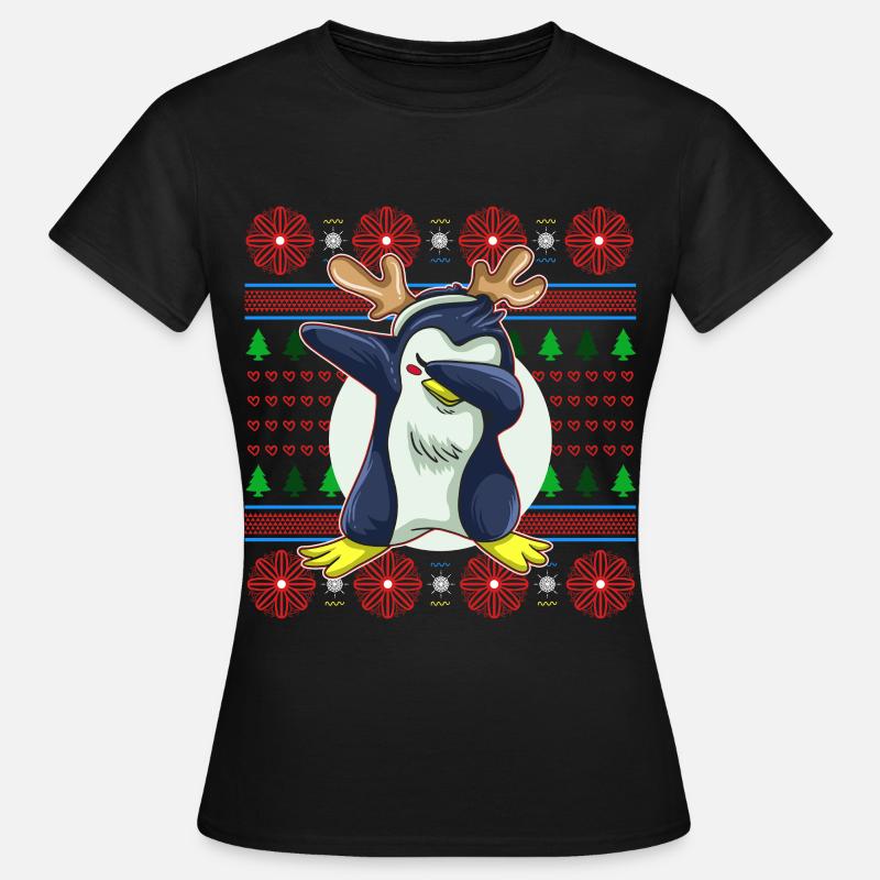 Pull de Noël moche Tshirt Pingouin de Noël - T-shirt Femme - noir