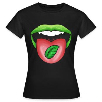 Lèvres vertes de la bouche avec feuille sur la langue, allez - T-shirt Femme - noir - Devant - AI Model Female 172 dark (172cm)