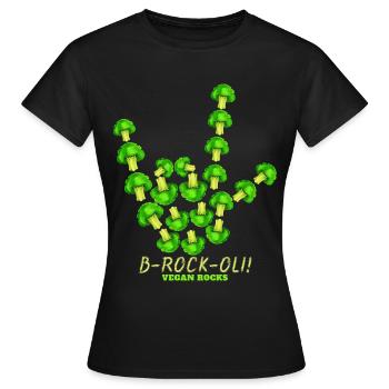 Roches végétaliennes, signe de cornes au brocoli, - T-shirt Femme - noir - Devant - AI Model Female 172 dark (172cm)