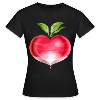 Radish In Heart Shape - Vegetarian - Go Vegan - Frauen T-Shirt - Schwarz - Vorne - AI Model Female 172 dark (172cm)