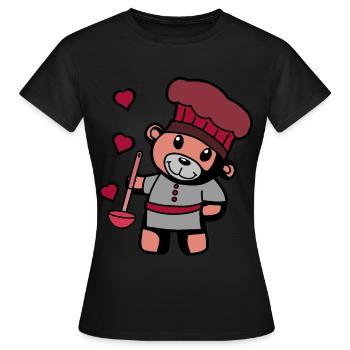 Chef amateur Art culinaire Teddy Bear Cook Soup Louche - T-shirt Femme - noir - Devant - AI Model Female 172 dark (172cm)