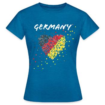 Drapeau allemand Flag Fan Block Allemagne - T-shirt Femme - bleu saphir antique chiné - Devant - AI Model Female 172 dark (172cm)