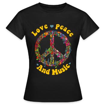 Hippie Peace Groovy Flowerpower Boho Woodstock - T-shirt Femme - noir - Devant - AI Model Female 172 dark (172cm)