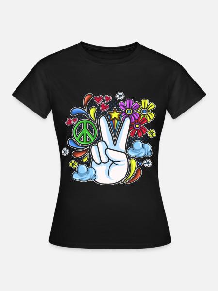 Hippie Cadeau Acidhead Flowerpower Hippi Hippy - T-shirt Femme - noir