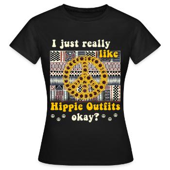 Hippie Peace Groovy Flowerpower Boho Woodstock - T-shirt Femme - noir - Devant - AI Model Female 172 dark (172cm)