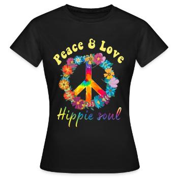 Hippie Peace Groovy Flowerpower Boho Woodstock - T-shirt Femme - noir - Devant - AI Model Female 172 dark (172cm)