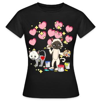 Für Kinder malen Katze Pinsel Kindergarten bunt - Frauen T-Shirt - Schwarz - Vorne - AI Model Female 172 dark (172cm)