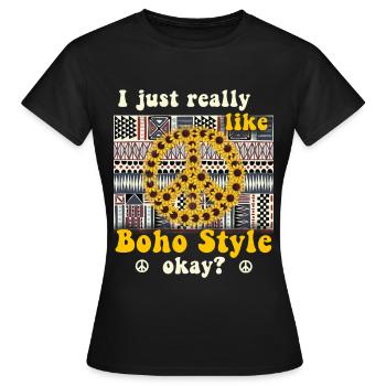Hippie Peace Groovy Flowerpower Boho Woodstock - T-shirt Femme - noir - Devant - AI Model Female 172 dark (172cm)