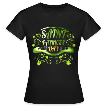 Chapeau vert et logo des trèfles pour la Saint-Patrick - T-shirt Femme - noir - Devant - AI Model Female 172 dark (172cm)