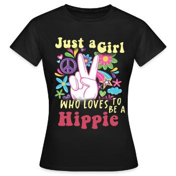 Hippie Peace Groovy Flowerpower Boho Woodstock - T-shirt Femme - noir - Devant - AI Model Female 172 dark (172cm)