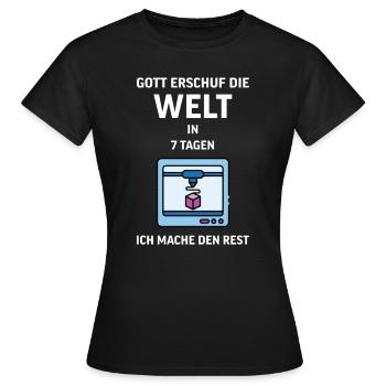 3D Druck Printing CAD PLA Filament 3d drucken - Frauen T-Shirt - Schwarz - Vorne - AI Model Female 172 dark (172cm)