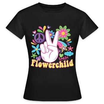 Hippie Peace Groovy Flowerpower Boho Woodstock - T-shirt Femme - noir - Devant - AI Model Female 172 dark (172cm)