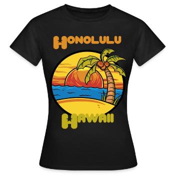 Honolulu Sunset Holiday Hawaii Palms Ozea - T-shirt Femme - noir - Devant - AI Model Female 172 dark (172cm)