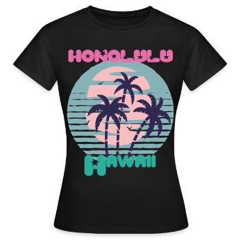 Palm Hawaii Honolulu Vacances Plage Océan - T-shirt Femme - noir - Devant - AI Model Female 172 dark (172cm)