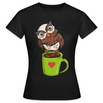 Eule Nachtvogel Koffeinliebhaber - Frauen T-Shirt - Schwarz - Vorne - AI Model Female 172 dark (172cm)