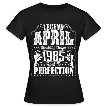 April 1985. Jahrestag April 1985. Geschenk 1985. - Frauen T-Shirt - Schwarz - Vorne - AI Model Female 172 dark (172cm)