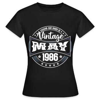 Mai 1986. Geburtstagsgeschenk Mai 1986. Mai - Frauen T-Shirt - Schwarz - Vorne - AI Model Female 172 dark (172cm)