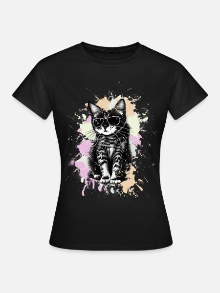 Coole Katze Mit Sonnenbrille - Frauen T-Shirt - Schwarz