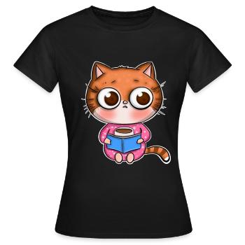 Cat Reading Books Book - Women's T-Shirt - black - Front - AI Model Female 172 dark (172cm)