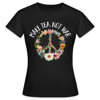 Hippie Peace Zeichen Frieden Blumen Blumenkind - Frauen T-Shirt - Schwarz - Vorne - AI Model Female 172 dark (172cm)