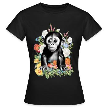 Affe Blumen - Frauen T-Shirt - Schwarz - Vorne - AI Model Female 172 dark (172cm)