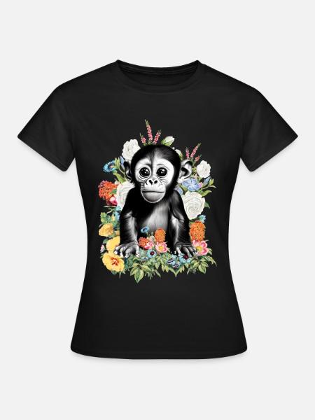 Affe Blumen - Frauen T-Shirt - Schwarz