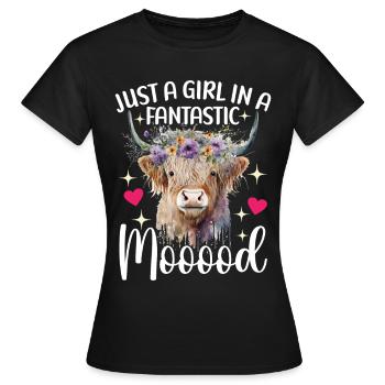 Highland Cow Hochlandkuh - Frauen T-Shirt - Schwarz - Vorne - AI Model Female 172 dark (172cm)