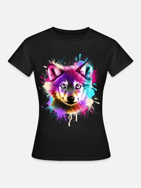 Pequeño lobo colorido - Camiseta mujer - negro