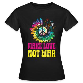 Hippie Peace Zeichen Frieden Blumen Blumenkind - Frauen T-Shirt - Schwarz - Vorne - AI Model Female 172 dark (172cm)