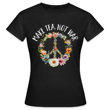 Hippie Peace Zeichen Frieden Blumen Blumenkind - Frauen T-Shirt - Schwarz - Vorne - AI Model Female 172 dark (172cm)