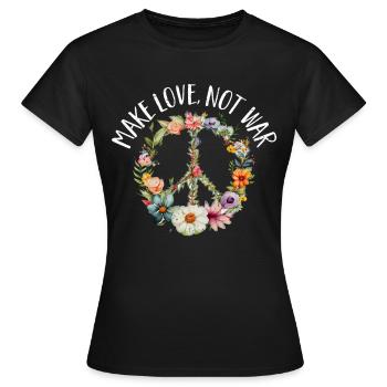 Hippie Peace Zeichen Frieden Blumen Blumenkind - Frauen T-Shirt - Schwarz - Vorne - AI Model Female 172 dark (172cm)